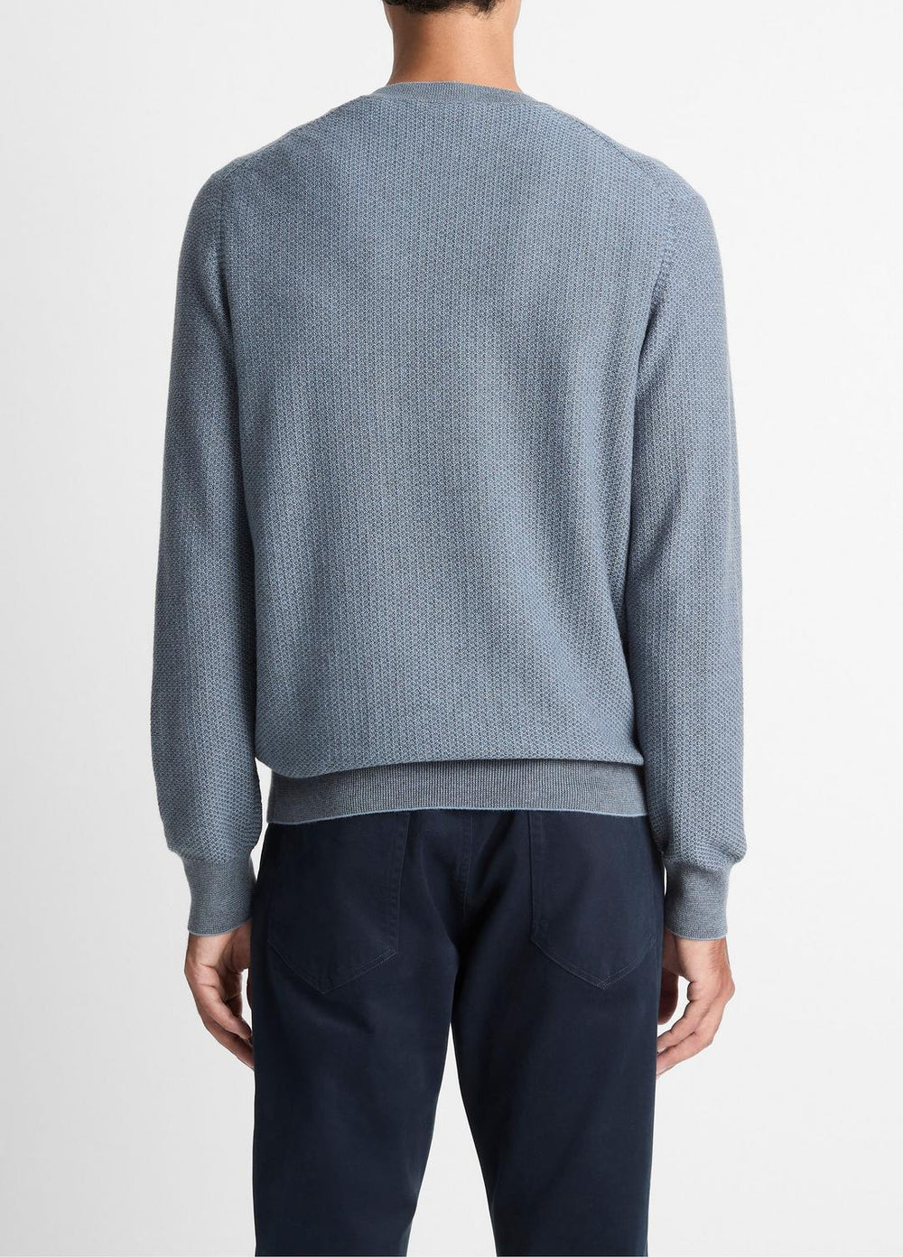 VINCE | Geo-Jacquard Wool-Blend Crew Neck Sweater in Crew Neck - PARLOR BLUE/MEDIUM HEATHER GREY
