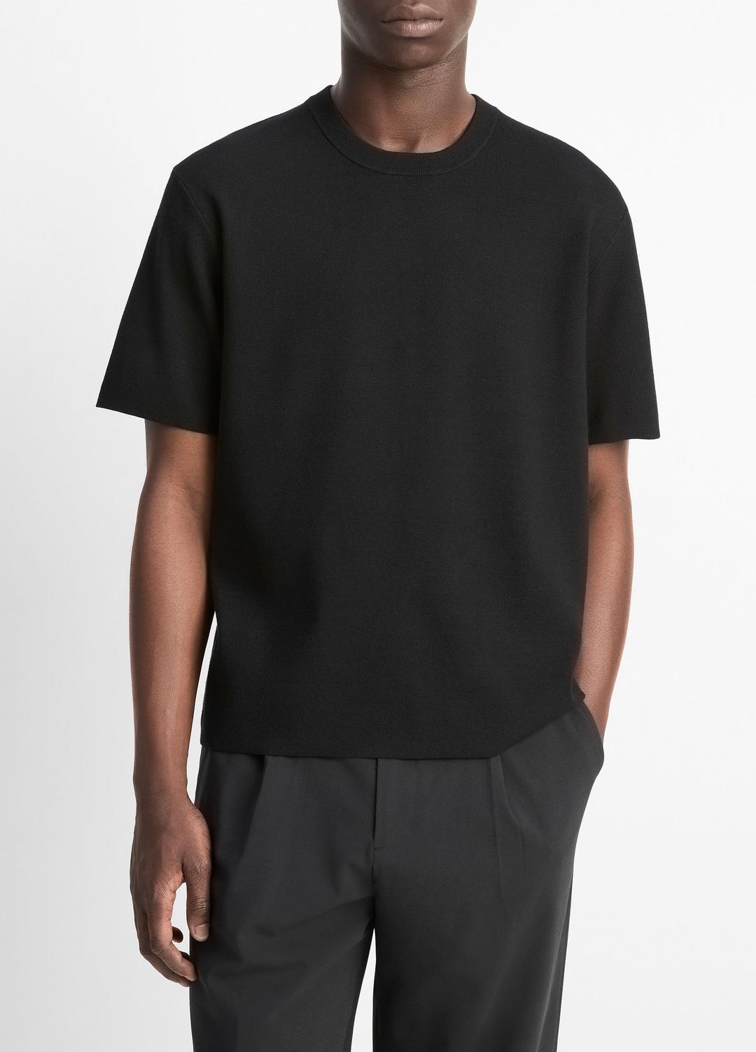 VINCE | Milano Short-Sleeve Crew Neck Sweater in Crew Neck - BLACK