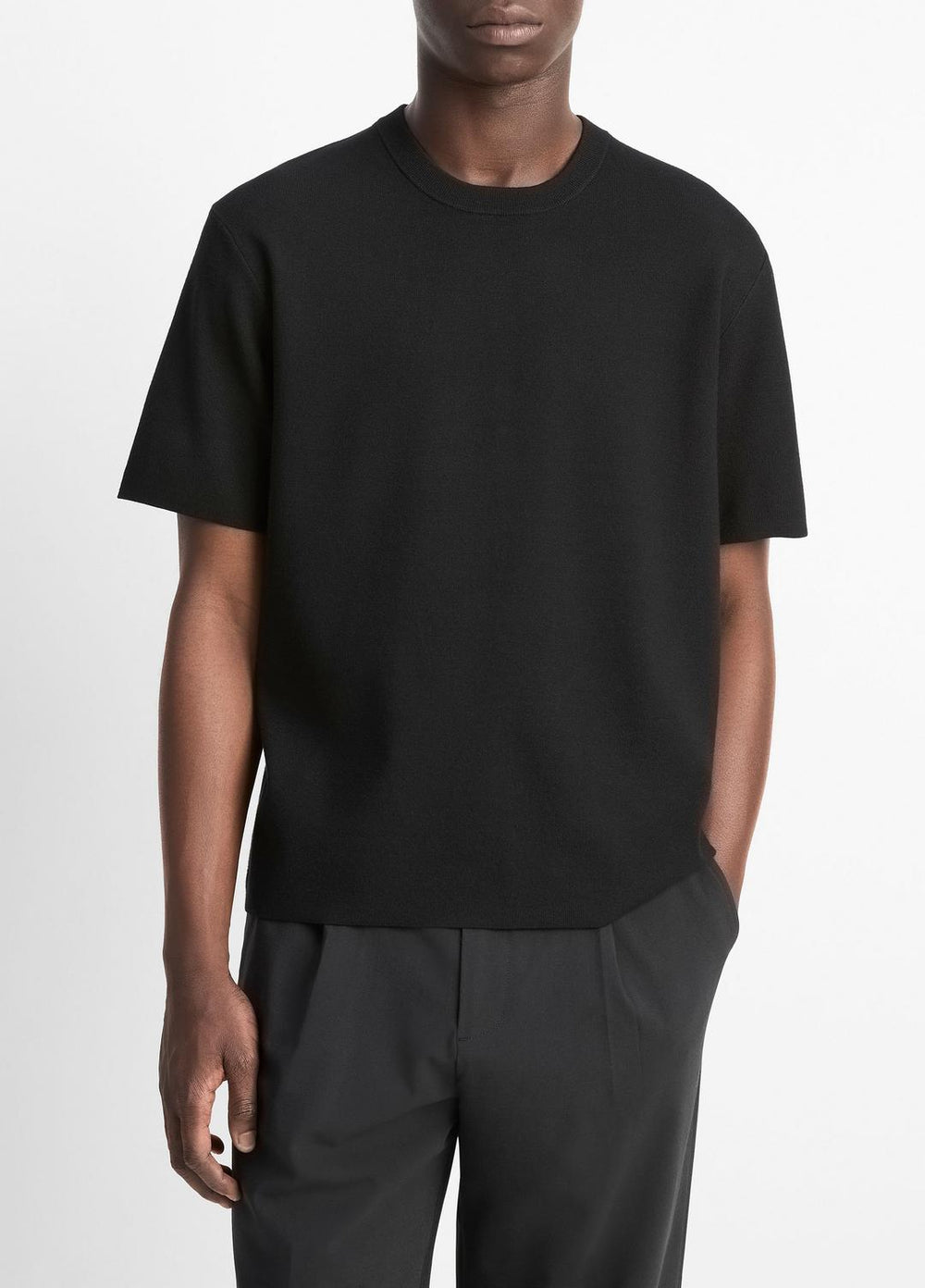 VINCE | Milano Short-Sleeve Crew Neck Sweater in Crew Neck - BLACK