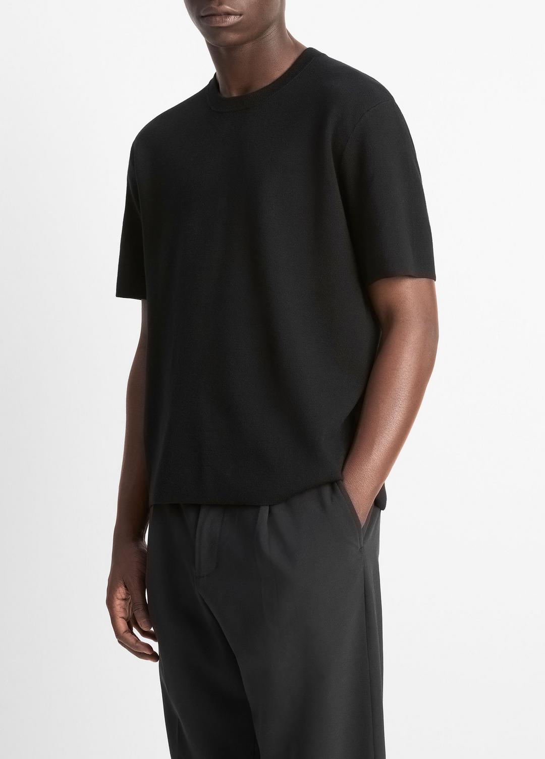VINCE | Milano Short-Sleeve Crew Neck Sweater in Crew Neck - BLACK