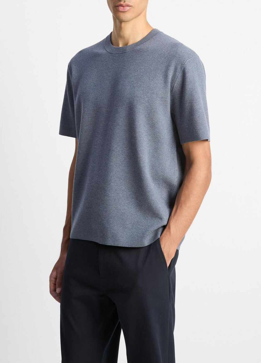 VINCE | Milano Short-Sleeve Crew Neck Sweater in Crew Neck - LIGHT HEATHER RIPPLE
