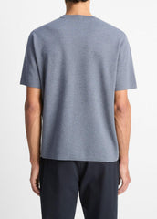 VINCE | Milano Short-Sleeve Crew Neck Sweater in Crew Neck - LIGHT HEATHER RIPPLE