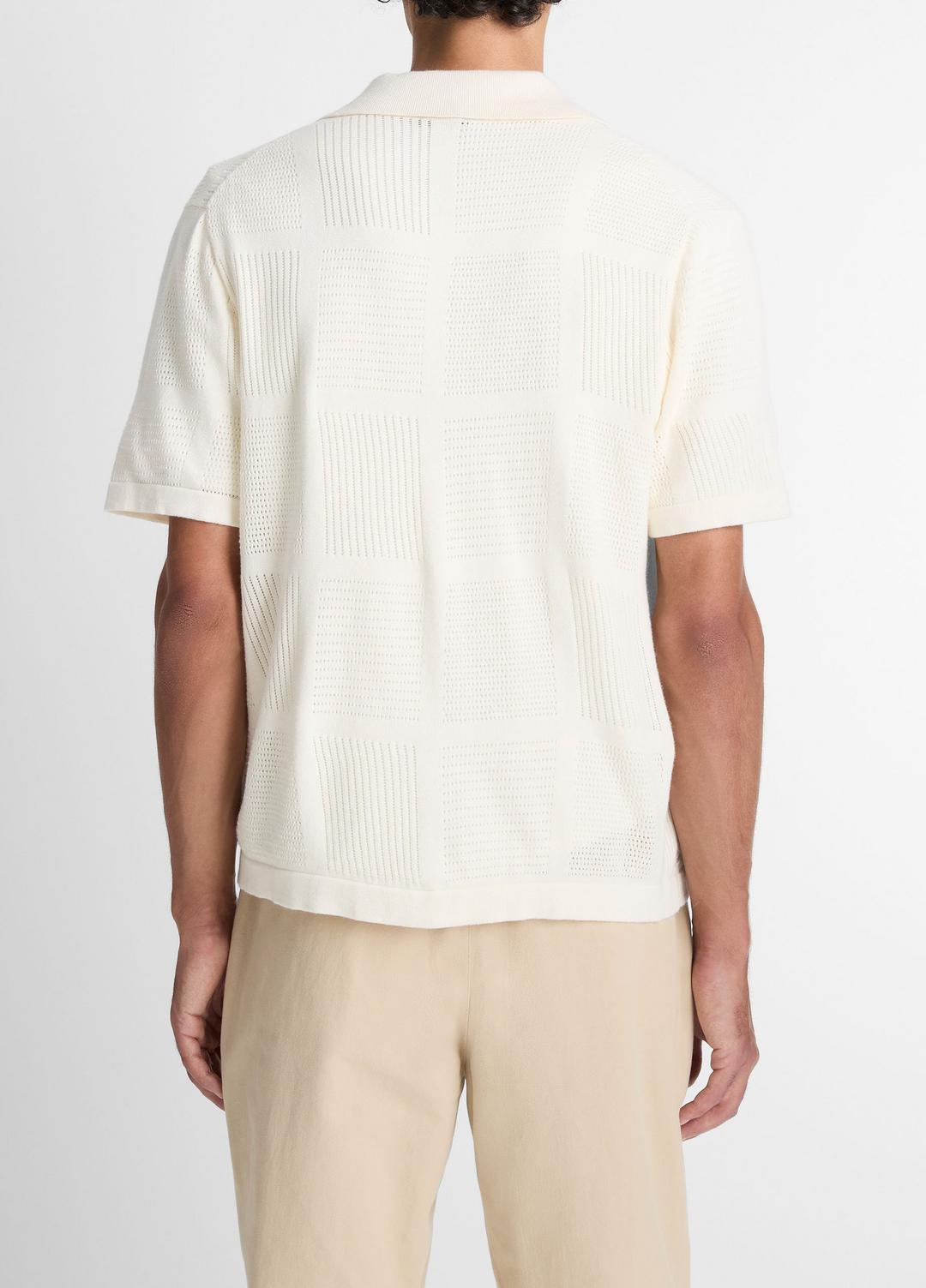 VINCE | Patchwork Pointelle Short-Sleeve Shirt in Short Sleeve - CLASSIC CREAM