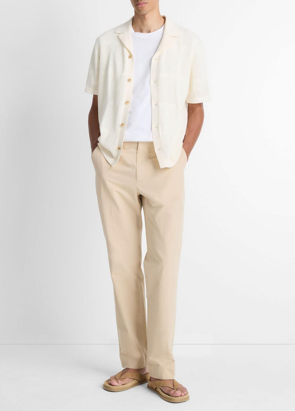 VINCE | Patchwork Pointelle Short-Sleeve Shirt in Short Sleeve - CLASSIC CREAM