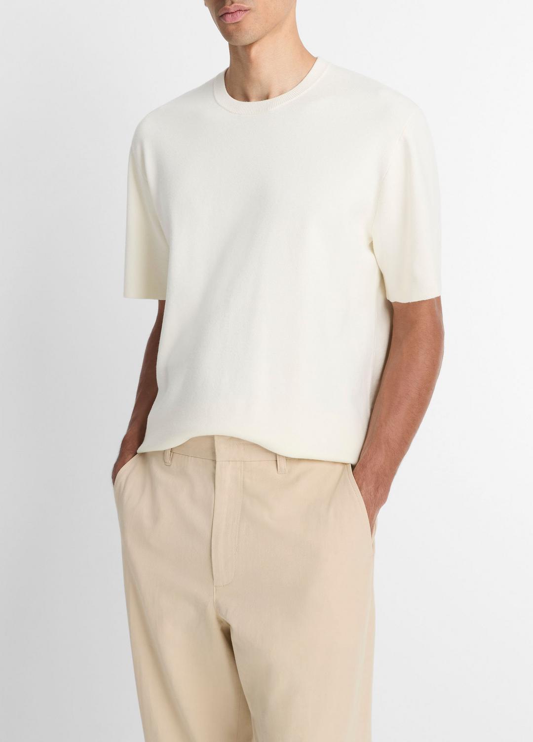 VINCE | Milano Short-Sleeve Crew Neck Sweater in Crew Neck - CLASSIC CREAM