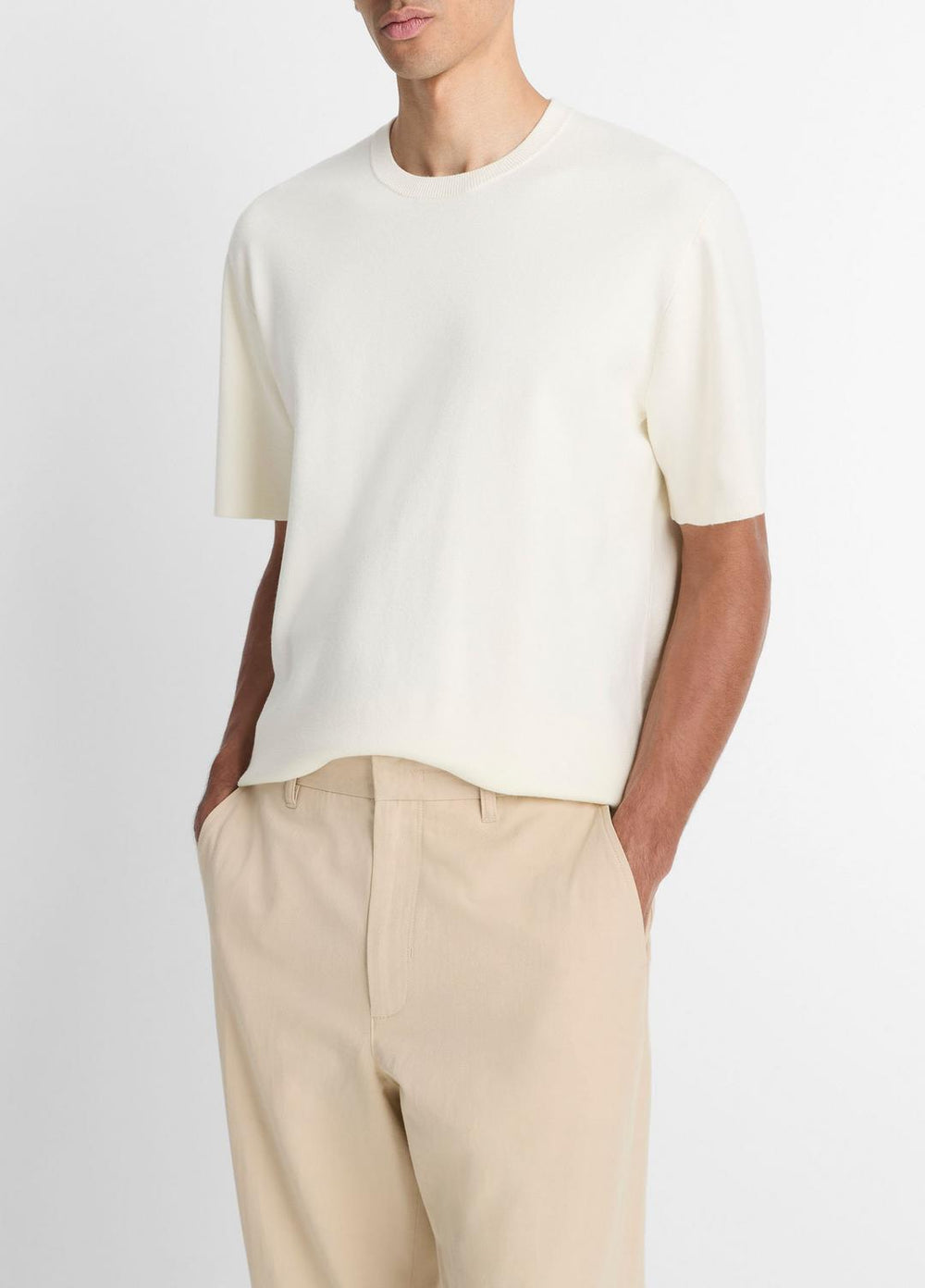 VINCE | Milano Short-Sleeve Crew Neck Sweater in Crew Neck - CLASSIC CREAM