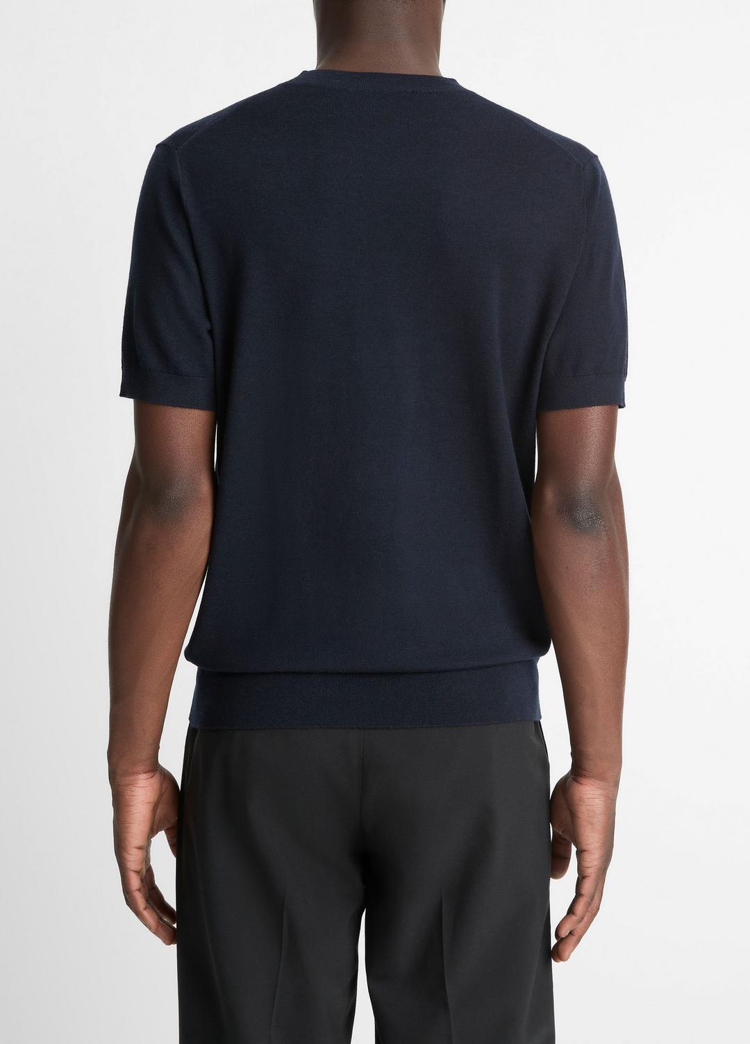 VINCE | Featherweight Merino Wool-Cashmere Short-Sleeve Sweater in Crew Neck - COASTAL BLUE