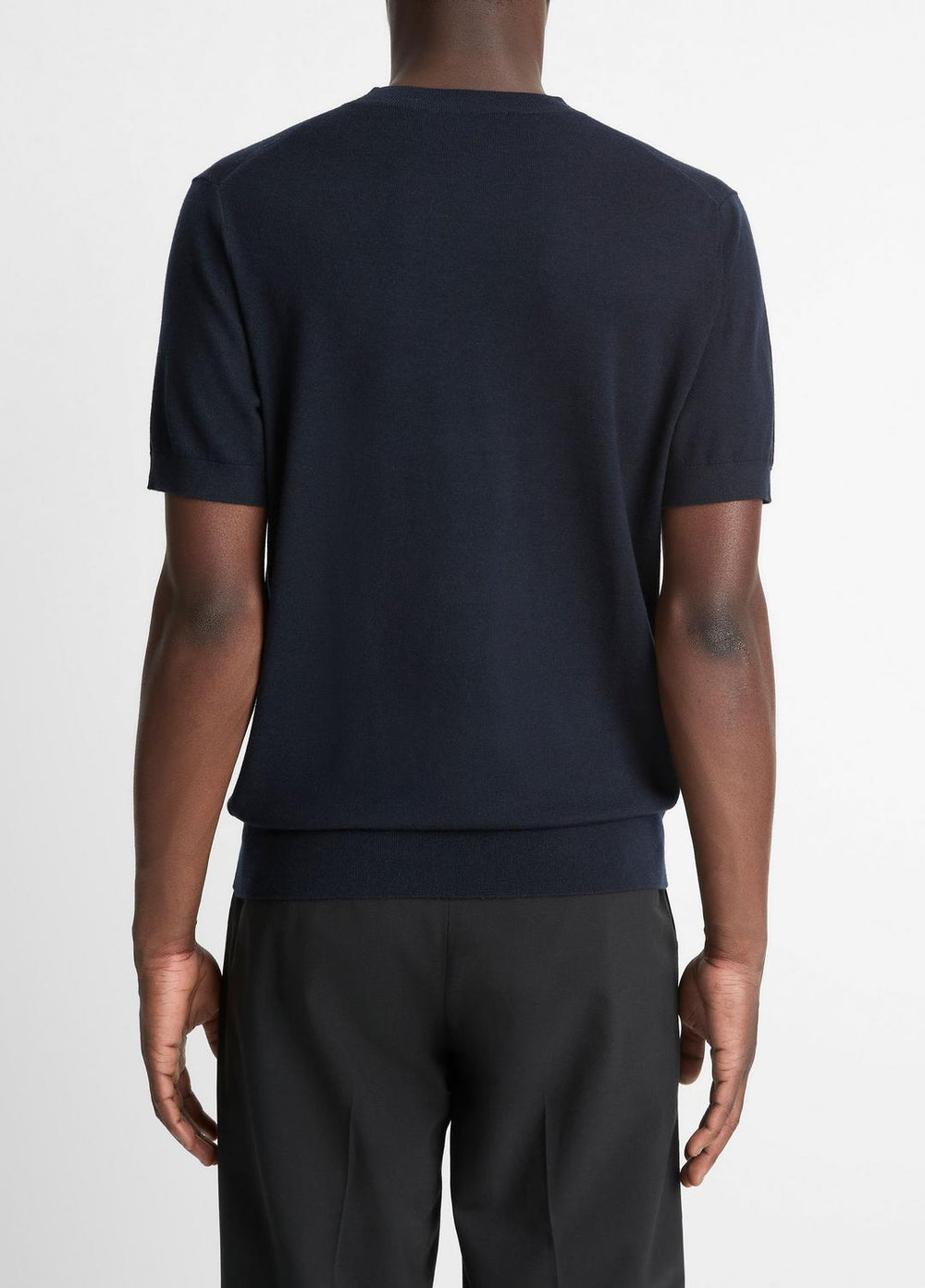 VINCE | Featherweight Merino Wool-Cashmere Short-Sleeve Sweater in Crew Neck - COASTAL BLUE