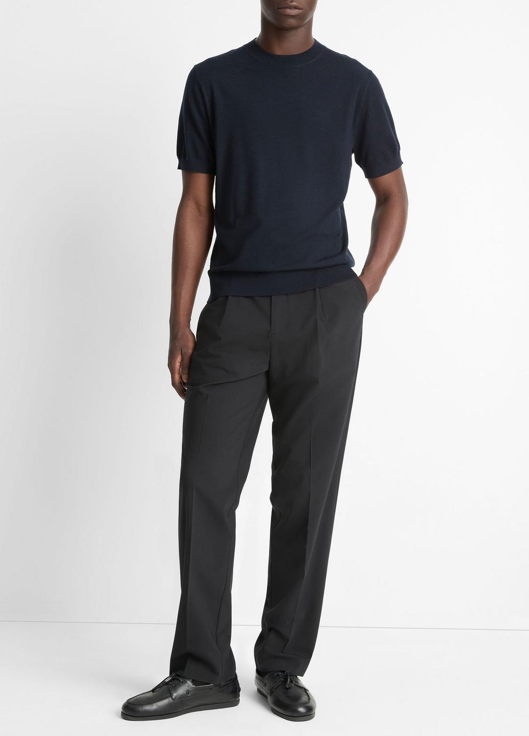 VINCE | Featherweight Merino Wool-Cashmere Short-Sleeve Sweater in Crew Neck - COASTAL BLUE