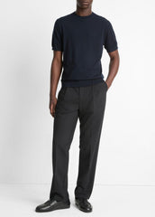 VINCE | Featherweight Merino Wool-Cashmere Short-Sleeve Sweater in Crew Neck - COASTAL BLUE