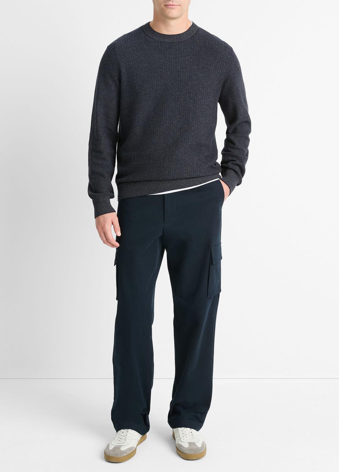 VINCE | Geo-Jacquard Wool-Blend Crew Neck Sweater in Crew Neck - COASTAL BLUE/MEDIUM HEATHER GREY