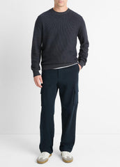 VINCE | Geo-Jacquard Wool-Blend Crew Neck Sweater in Crew Neck - COASTAL BLUE/MEDIUM HEATHER GREY