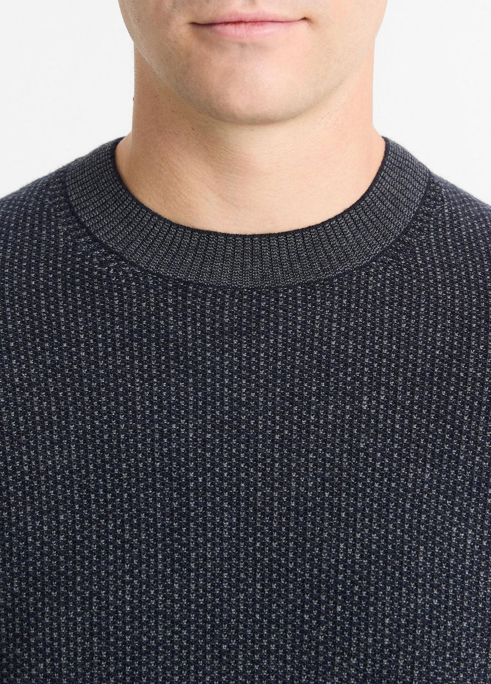 VINCE | Geo-Jacquard Wool-Blend Crew Neck Sweater in Crew Neck - COASTAL BLUE/MEDIUM HEATHER GREY