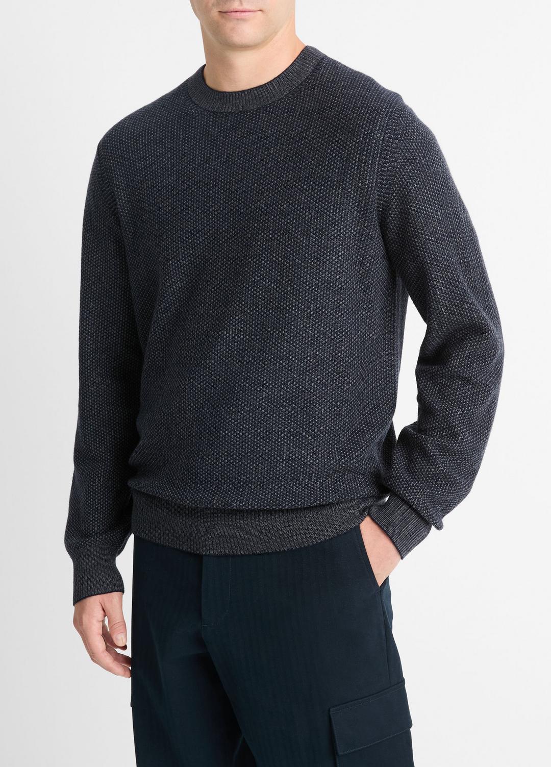 VINCE | Geo-Jacquard Wool-Blend Crew Neck Sweater in Crew Neck - COASTAL BLUE/MEDIUM HEATHER GREY