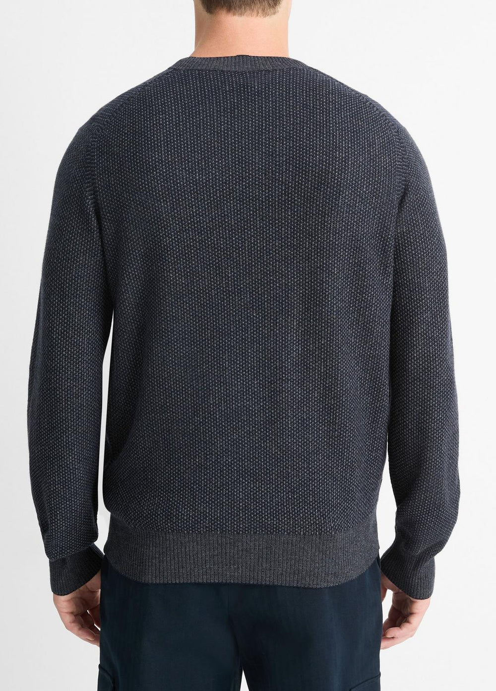 VINCE | Geo-Jacquard Wool-Blend Crew Neck Sweater in Crew Neck - COASTAL BLUE/MEDIUM HEATHER GREY