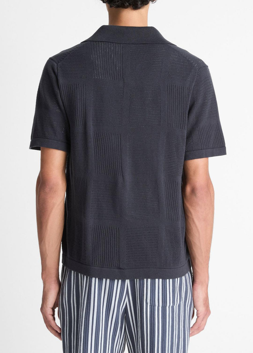VINCE | Patchwork Pointelle Short-Sleeve Shirt in Short Sleeve - LIGHT COASTAL BLUE