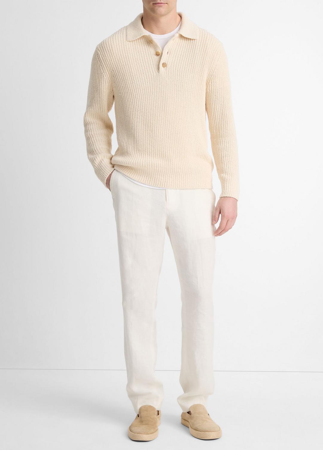 VINCE | Shaker Italian Cotton-Blend Polo Sweater in Sweaters - BONE