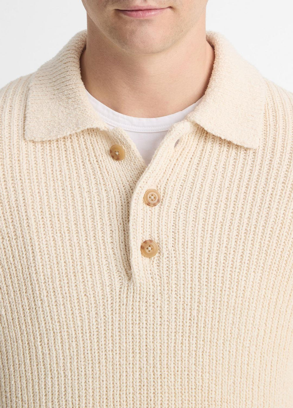 VINCE | Shaker Italian Cotton-Blend Polo Sweater in Sweaters - BONE