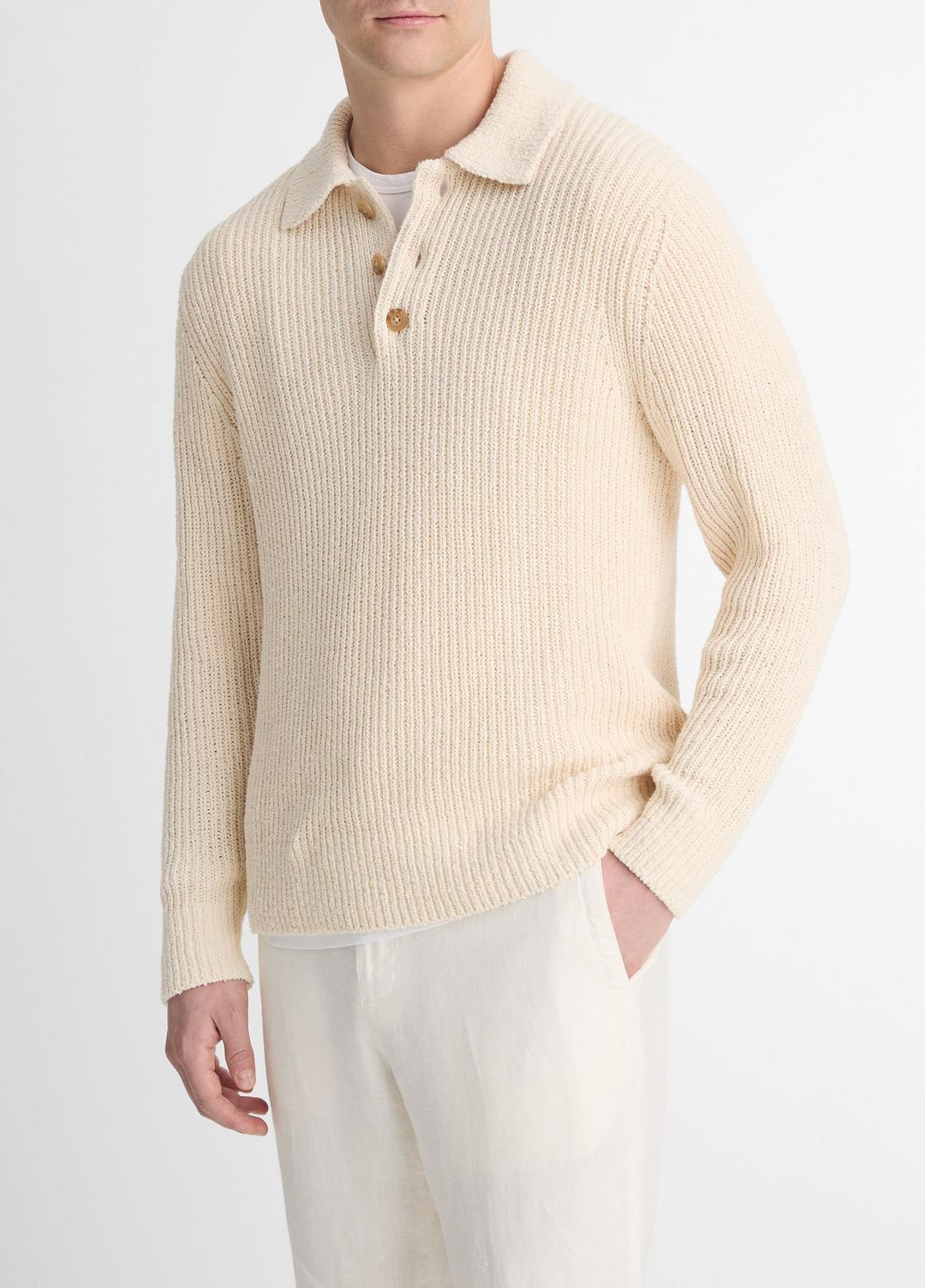 VINCE | Shaker Italian Cotton-Blend Polo Sweater in Sweaters - BONE