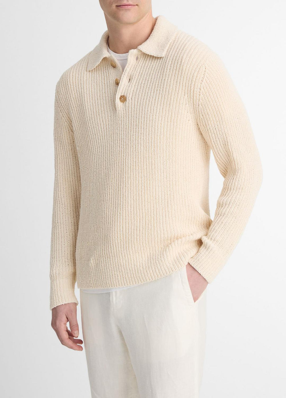 VINCE | Shaker Italian Cotton-Blend Polo Sweater in Sweaters - BONE