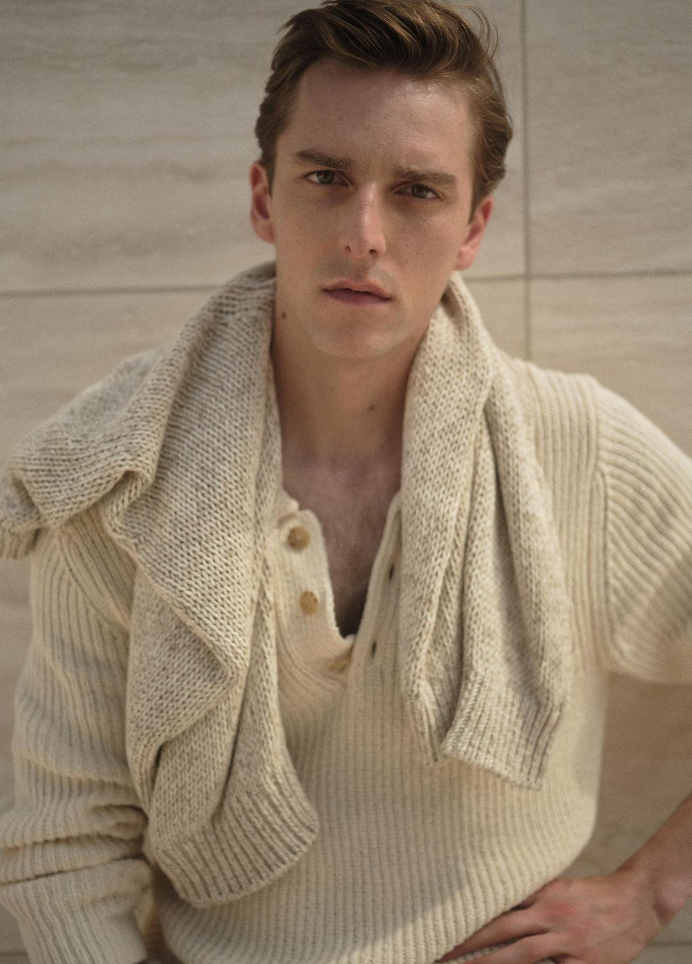VINCE | Shaker Italian Cotton-Blend Polo Sweater in Sweaters - BONE