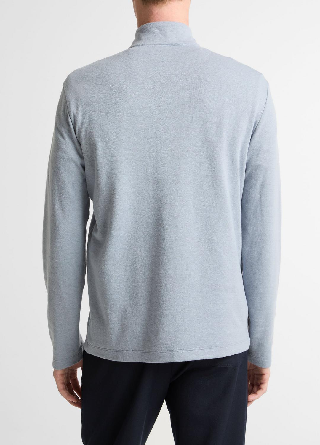 VINCE | Double-Face Cotton-Blend Quarter-Zip Pullover in Quarter Zip - STEEL BLUE/STUDIO