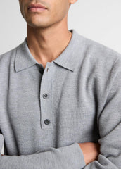 VINCE | Italian Merino Wool Milano Polo Sweater in Sweaters - HEATHER GREY