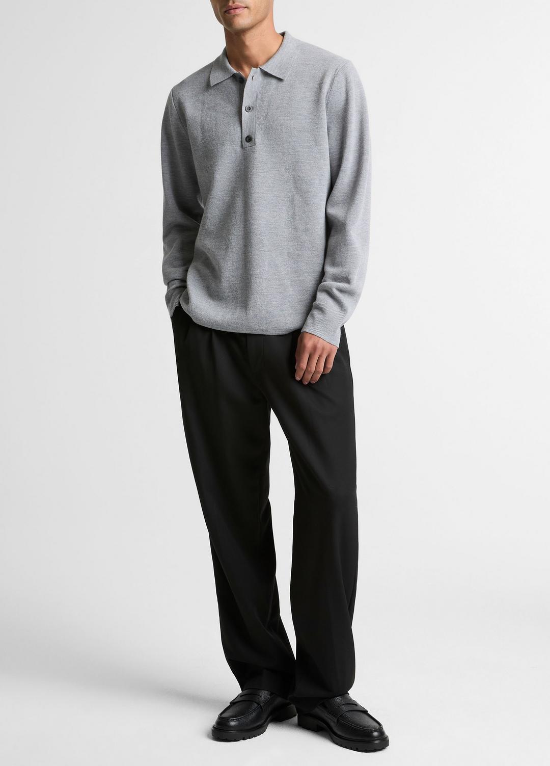 VINCE | Italian Merino Wool Milano Polo Sweater in Sweaters - HEATHER GREY