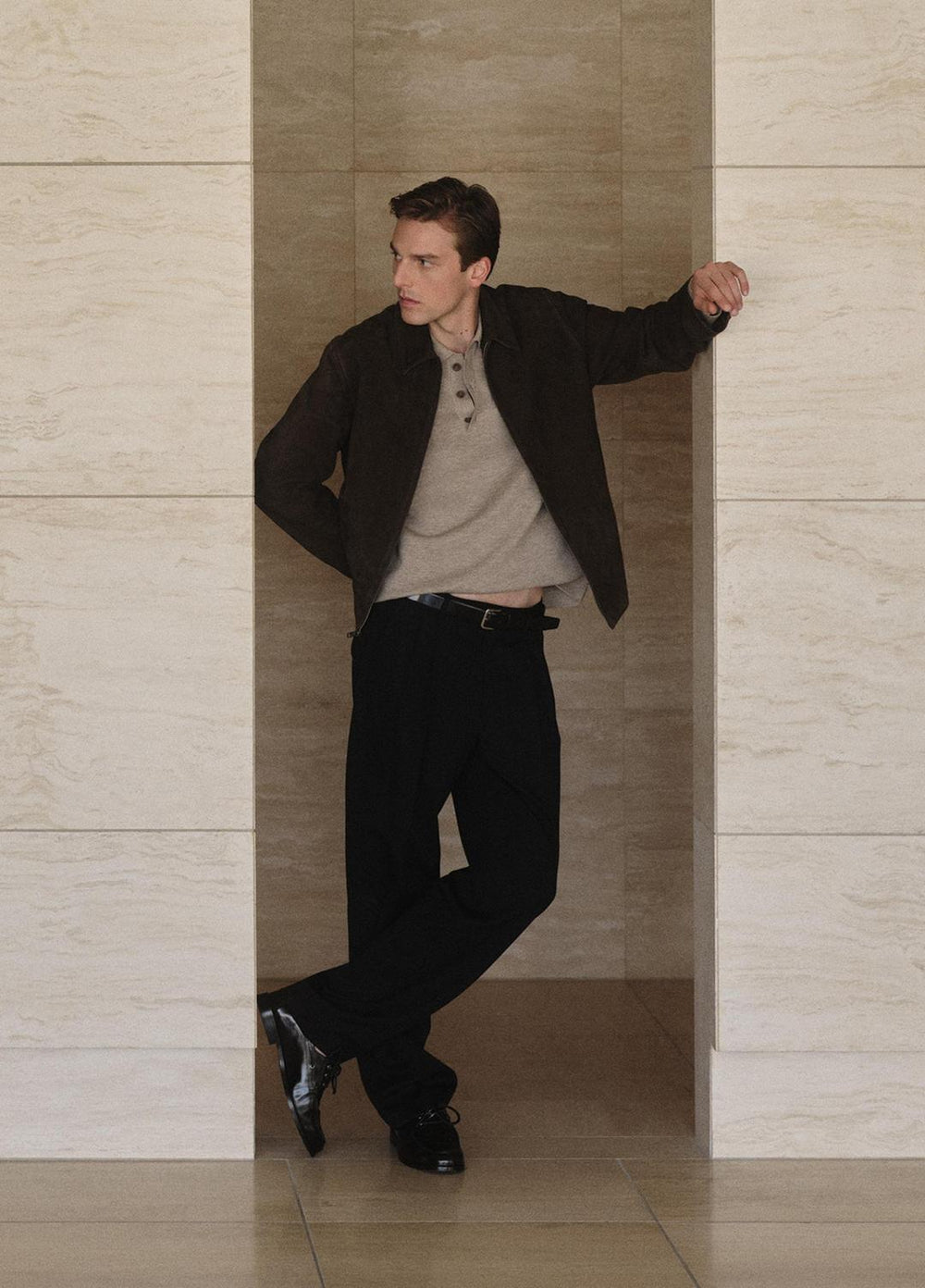 VINCE | Italian Merino Wool Milano Polo Sweater in Sweaters - HEATHER GREY