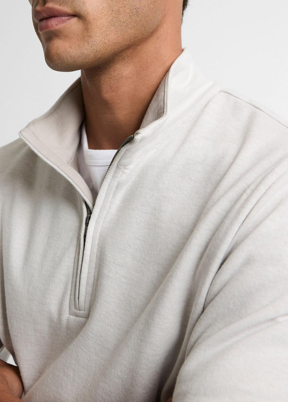VINCE | Double-Face Cotton-Blend Quarter-Zip Pullover in Quarter Zip - OFF WHITE/JET