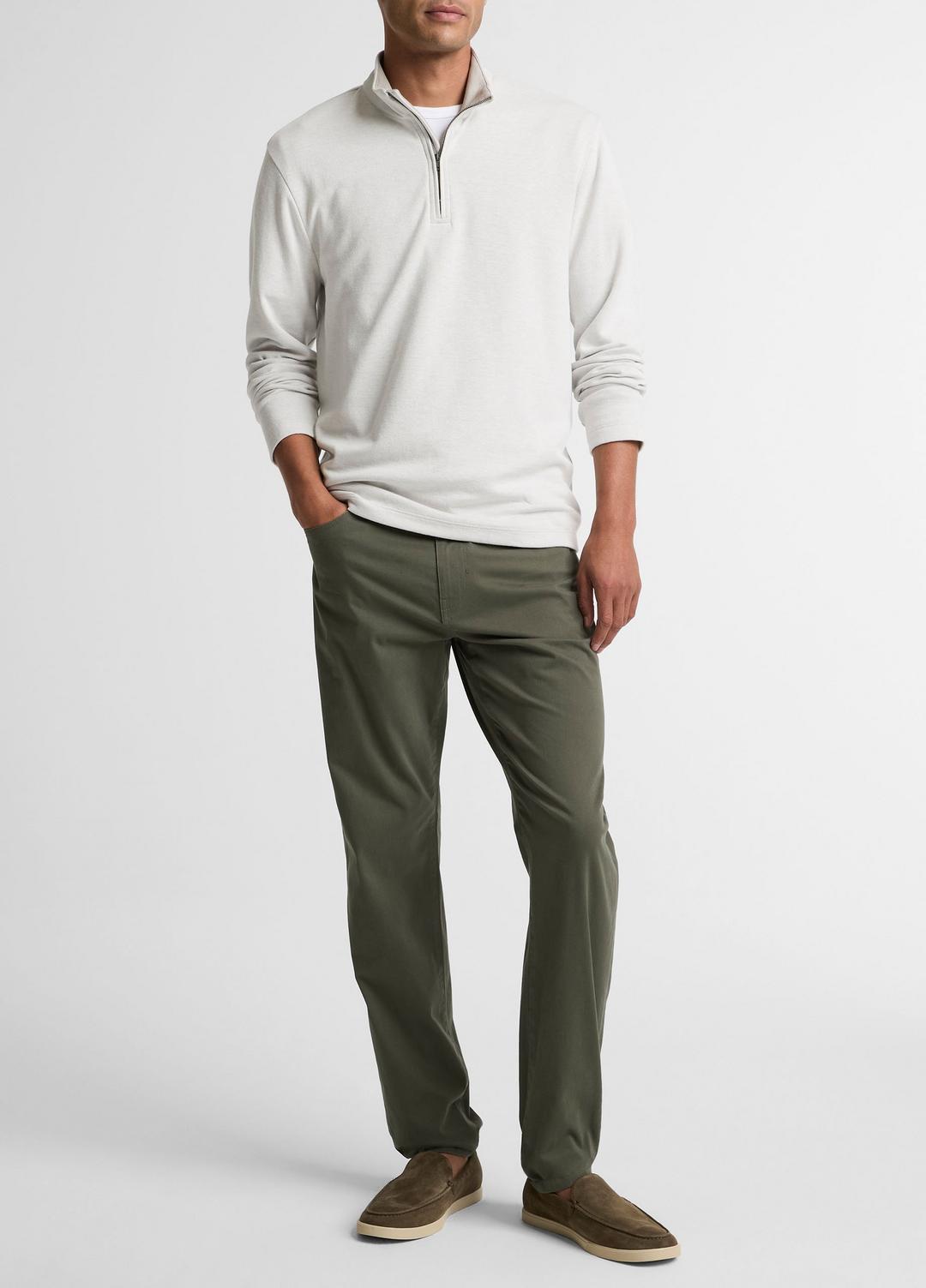 VINCE | Double-Face Cotton-Blend Quarter-Zip Pullover in Quarter Zip - OFF WHITE/JET