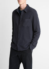 VINCE | Knit Cotton-Blend Button-Front Shirt in Long Sleeve - COASTAL BLUE