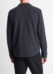 VINCE | Knit Cotton-Blend Button-Front Shirt in Long Sleeve - COASTAL BLUE