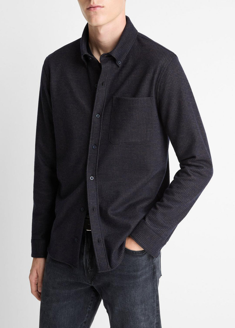 VINCE | Tattersall Plaid Button-Down Shirt in Long Sleeve - COASTAL BLUE/DARK JASPER