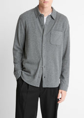 VINCE | Knit Cotton-Blend Button-Front Shirt in Long Sleeve - MEDIUM HEATHER GREY