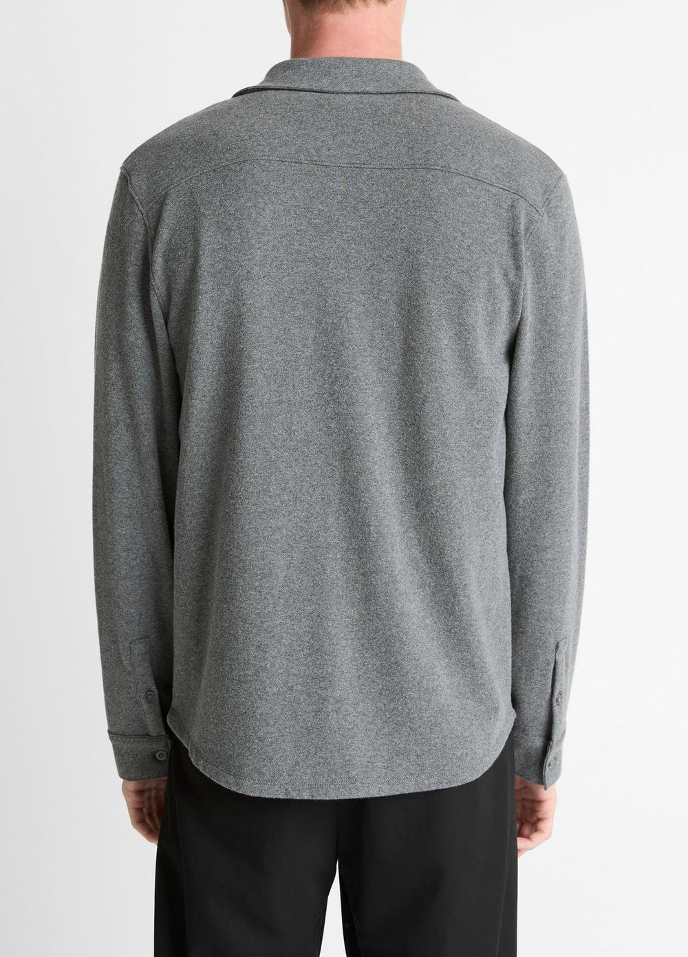 VINCE | Knit Cotton-Blend Button-Front Shirt in Long Sleeve - MEDIUM HEATHER GREY