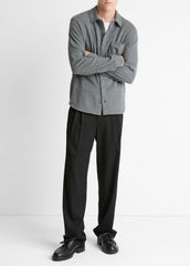 VINCE | Knit Cotton-Blend Button-Front Shirt in Long Sleeve - MEDIUM HEATHER GREY