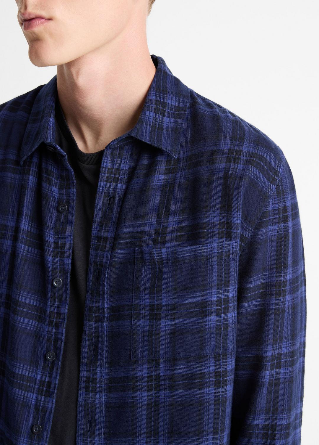 VINCE | Big Horn Plaid Cotton Button-Front Shirt in Long Sleeve - MONARCH COMBO