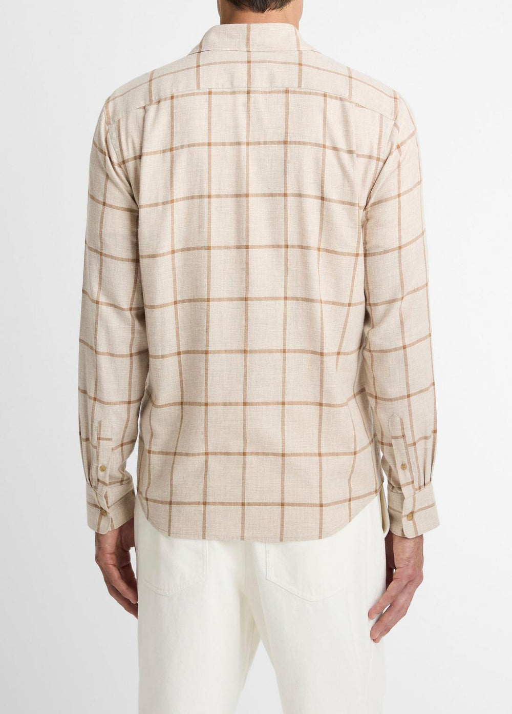 VINCE | Rockery Plaid Cotton Button-Front Shirt in Long Sleeve - HEATHER OATMEAL/WALNUT
