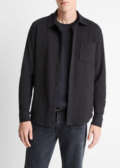 VINCE | Knit Cotton-Blend Button-Front Shirt in Long Sleeve - BLACK