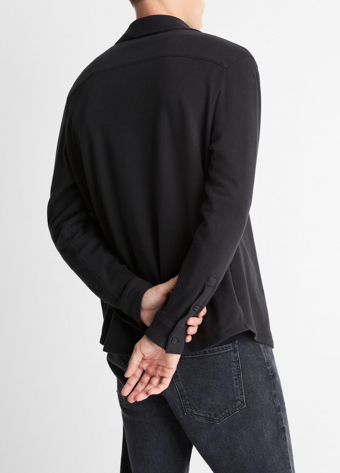 VINCE | Knit Cotton-Blend Button-Front Shirt in Long Sleeve - BLACK