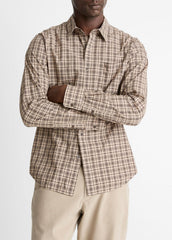 VINCE | Great Falls Plaid Cotton Button-Front Shirt in Long Sleeve - RIVER SAND/MISSION