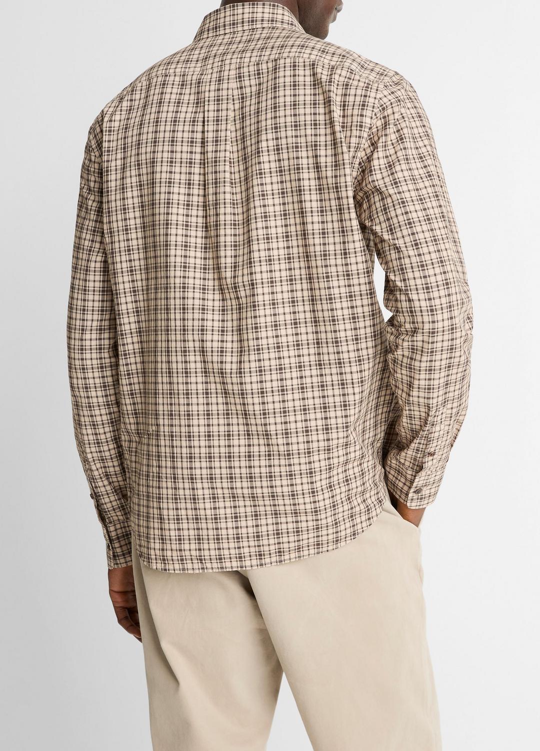 VINCE | Great Falls Plaid Cotton Button-Front Shirt in Long Sleeve - RIVER SAND/MISSION