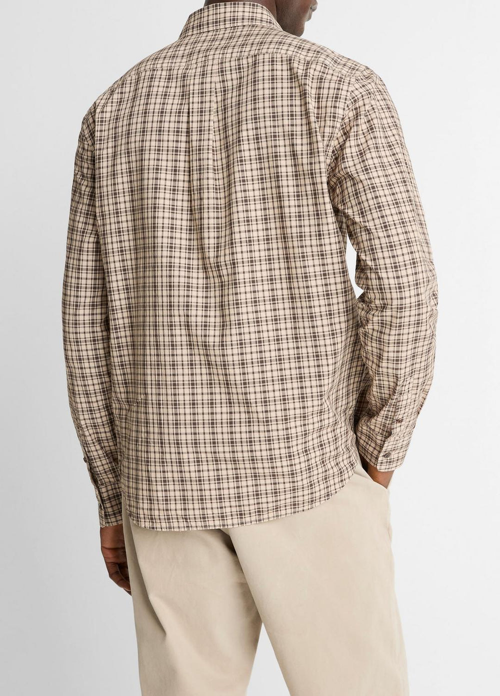 VINCE | Great Falls Plaid Cotton Button-Front Shirt in Long Sleeve - RIVER SAND/MISSION