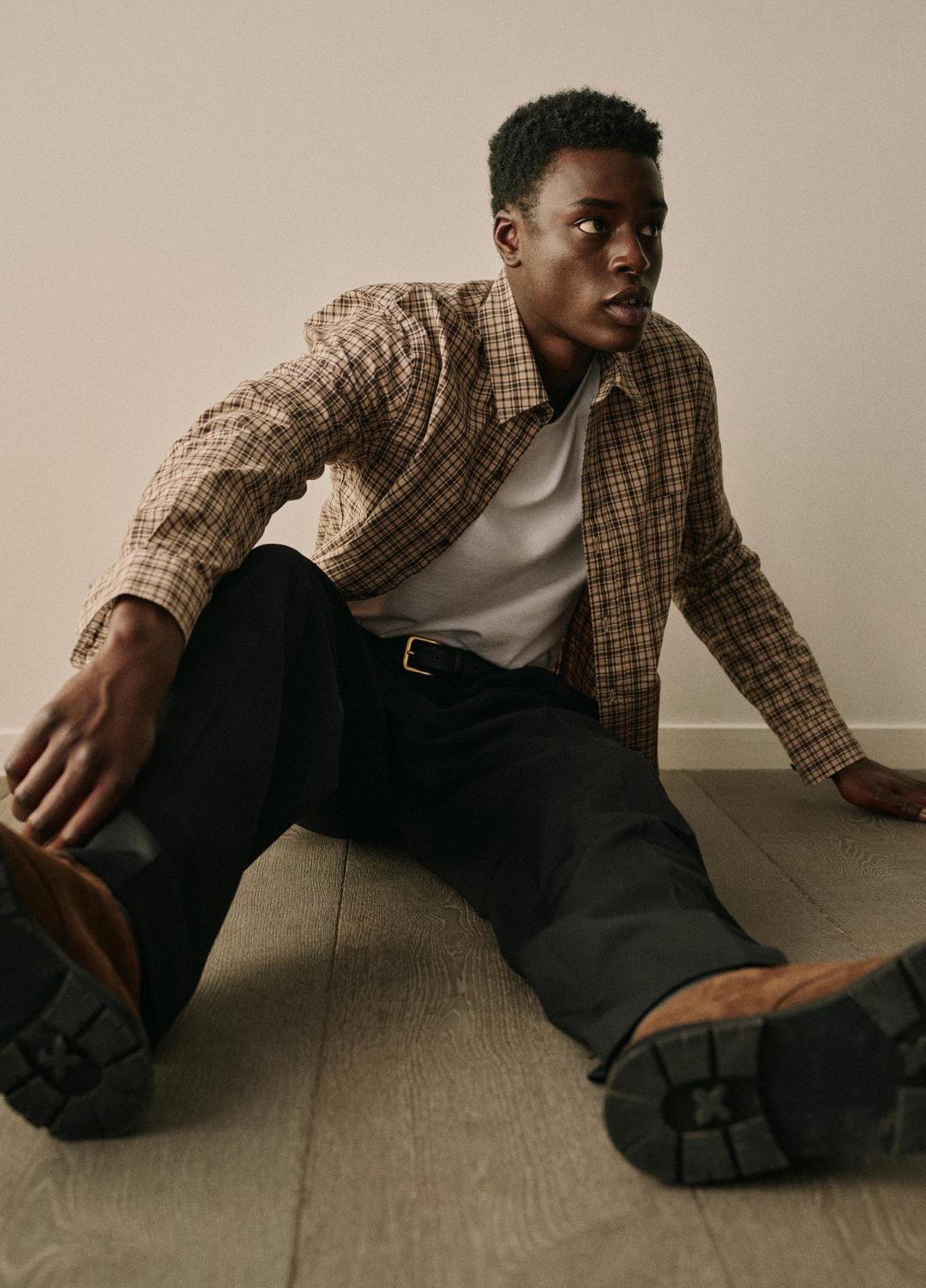 VINCE | Great Falls Plaid Cotton Button-Front Shirt in Long Sleeve - RIVER SAND/MISSION