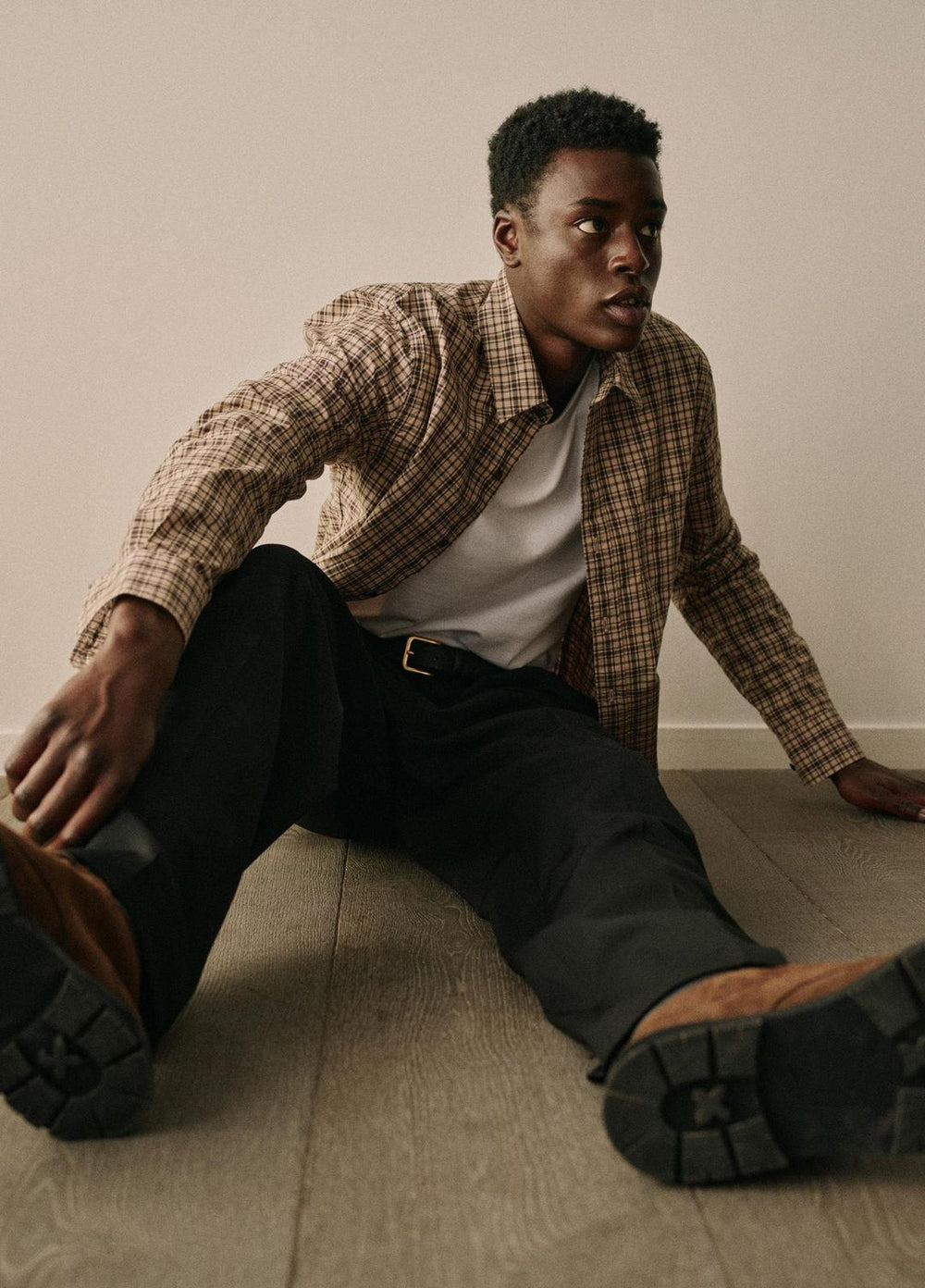 VINCE | Great Falls Plaid Cotton Button-Front Shirt in Long Sleeve - RIVER SAND/MISSION