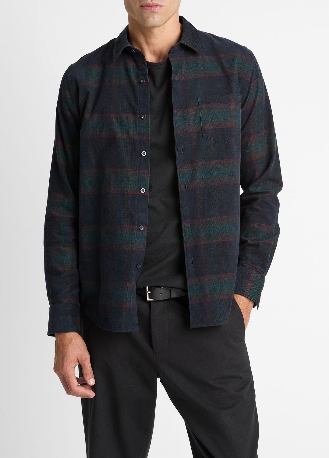 VINCE | Holme Plaid Cotton Button-Front Shirt in Long Sleeve - COASTAL COMBO