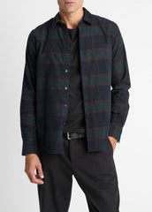 VINCE | Holme Plaid Cotton Button-Front Shirt in Long Sleeve - COASTAL COMBO