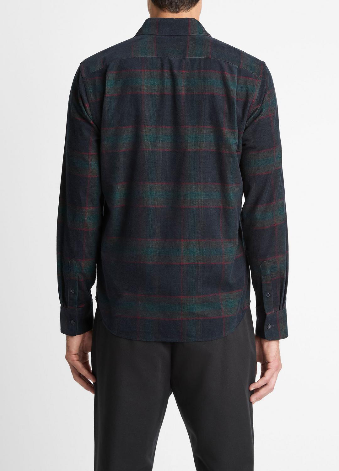 VINCE | Holme Plaid Cotton Button-Front Shirt in Long Sleeve - COASTAL COMBO
