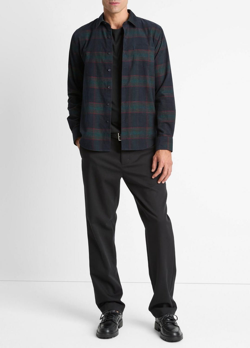 VINCE | Holme Plaid Cotton Button-Front Shirt in Long Sleeve - COASTAL COMBO